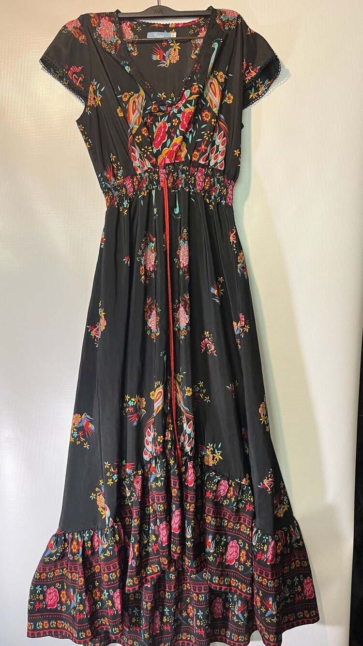 Cap Sleeve Black Floral Print V-Neck Hi- Low Dress – ,